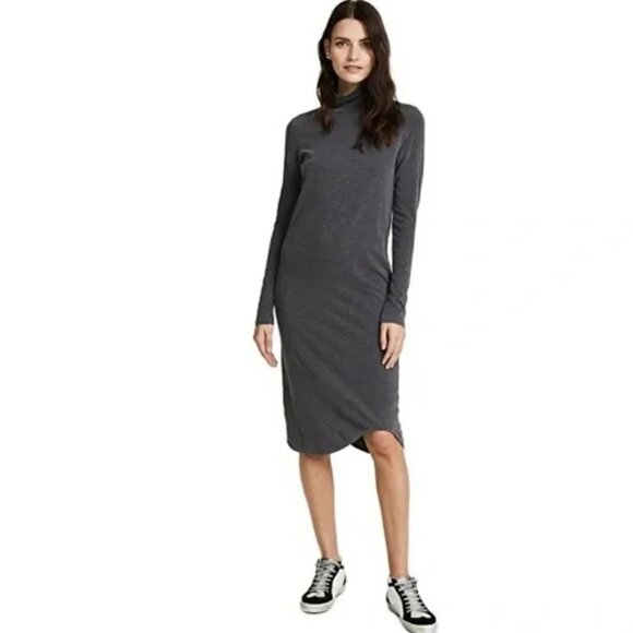 SUNDRY Anthropologie Gray Mock Neck Midi‎ Long Sleeve Casual Lounge Dress 2 Med - Picture 1 of 16